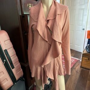 Karen Scott Pink Ruffled Cardigan Blouse